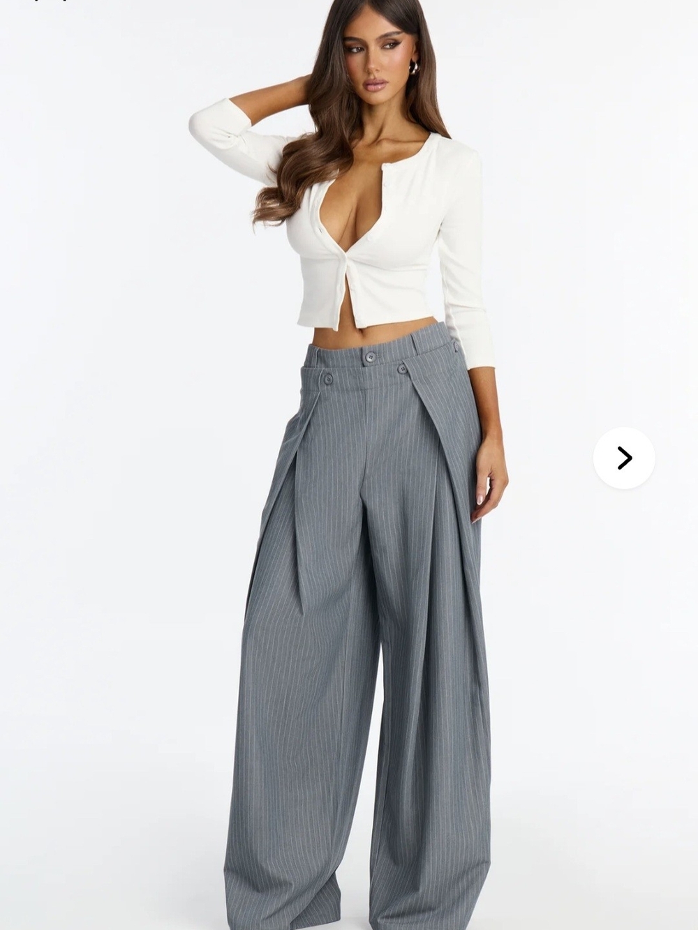 Fashion Nova Gray Pinstripe Flare Wrap-Front Pants